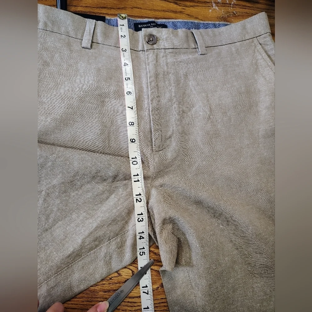 Banana Republic Men's Aiden Chino Slim Leg Linen High Rise Pants sz 34x30, Tan.